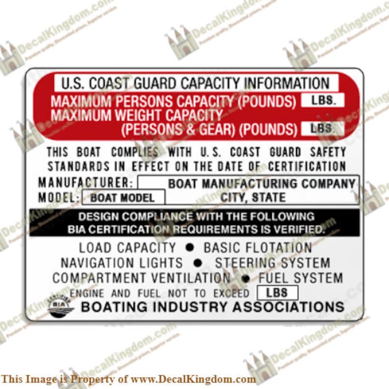 NMMA Capacity Plate Boat Decal Marine Grade Maximum Occupancy Decal(Create Your Own) C