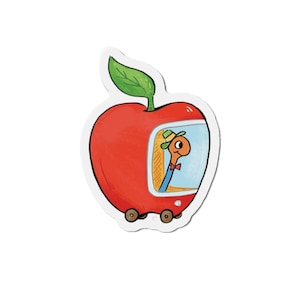 Worm Apple Car Die-Cut Magnets