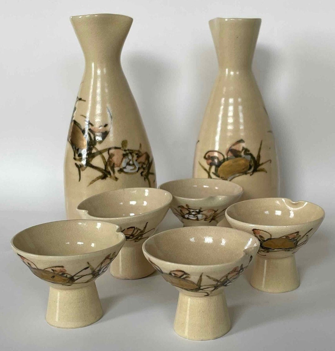 Sake Cup and Bottle Set Hand Painted Etsy
