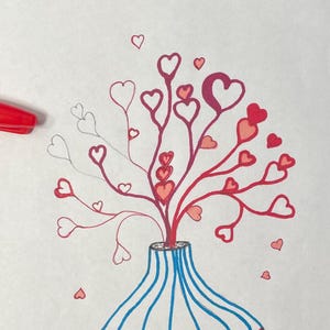 Heart Flowers in Vase Coloring Page - For Kids or Adults