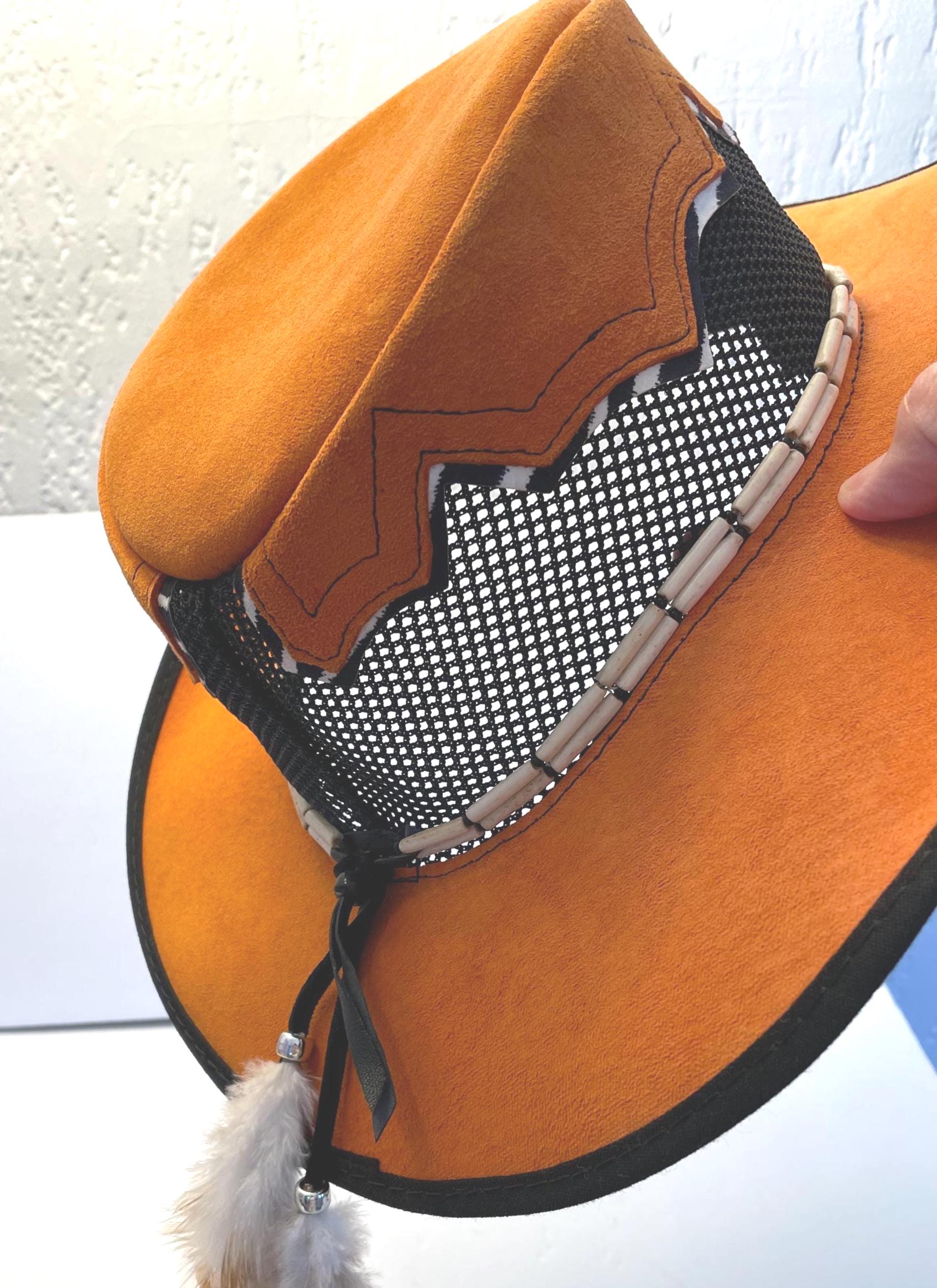 Vintage Orange Suede Cowboy Hat – Zebra Print, Feather  display picture 2