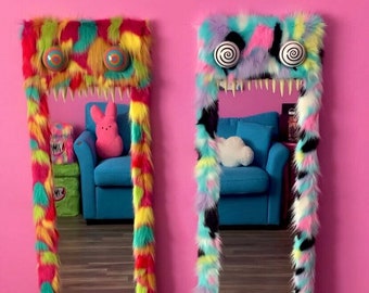 Monster Mirror Custom Made to Order | Creepy Cute Large Full Length Floor Mirror | Full Size Mirror Fur Monster Mirror | Odd Strange Decor