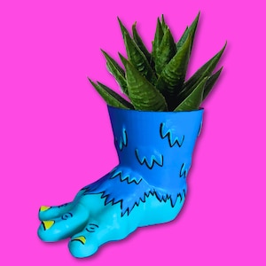 Hand-Painted Monster Foot Planter: Colorful Maximalist Indoor Decor
