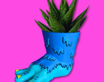 Hand-Painted Monster Foot Planter: Colorful Maximalist Indoor Decor