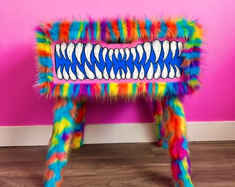 Furry Monster Mimic Side Table Custom | Nightstand Drawer | End Table | Living Room Furniture Made to Order | Funky Home Decor | Faux Fur