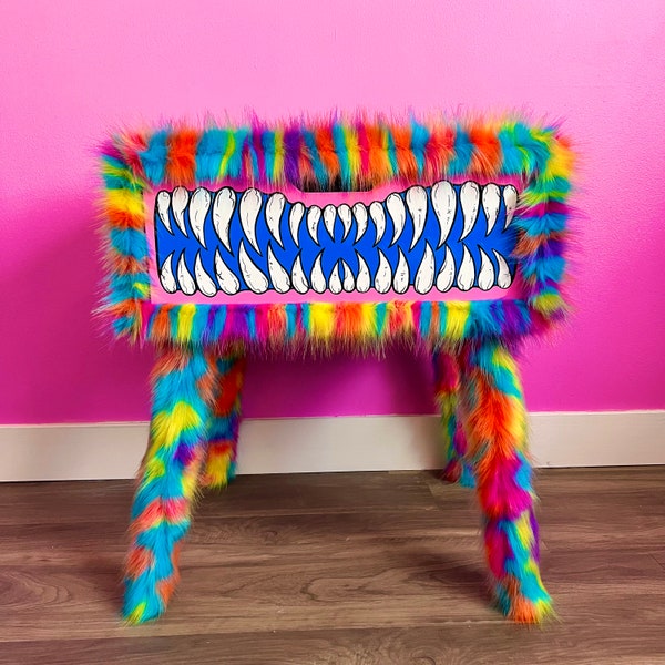 Furry Monster Mimic Side Table Custom | Nightstand Drawer | End Table | Living Room Furniture Made to Order | Funky Home Decor | Faux Fur
