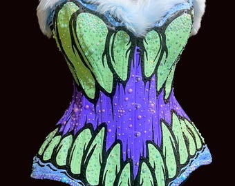 MAX MONSTER MOUTH Custom Monster Corset Hand Painted Waist Binding Lace Up Burlesque Fashion