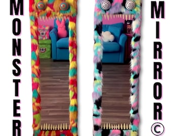 Monster Mirror © Custom | Creepy Cute Large Floor Full Length Floor Mirror | Full Size Mirror Faux Fur Monster Mirror | Weird Shaped Mirror