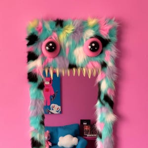Monster Mirror Custom | Creepy Cute Large Floor Full Length Floor Mirror | Full Size Mirror Faux Fur Monster Mirror | Fun Maximalism