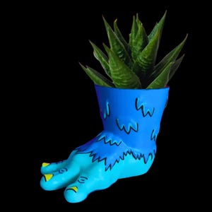 Hand-Painted Monster Foot Planter: Colorful Maximalist Indoor Decor
