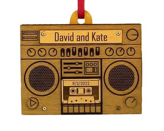 Custom Song Musical Ornament | Boombox Holiday Decoration | Photo & Text Print On the Back