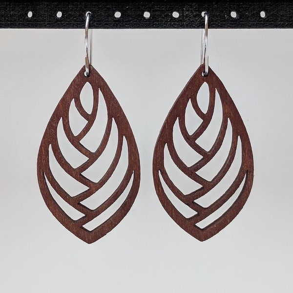 Herringbone Pattern Lightweight Wood Earrings