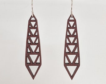 Slim Triangle Tiered Wood Earrings