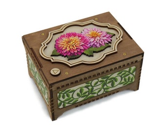 Dahlia Flower Custom Song Music Box, Your Photo Inside, Mother's Day Gift