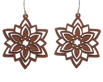 Snowflake Flower Wood Earrings