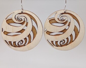 Swirling Spiral Ball Wood Earrings