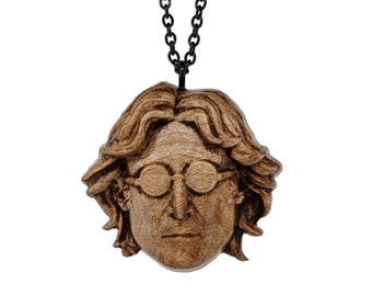 John Lennon Wood Carved Pendant Necklace
