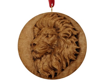 Lion Profile Carved Wood Christmas Ornament | Personalized Holiday Gift 2023