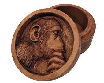 Ape Carved Wood Thinker Keepsake Box