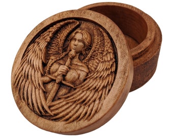 Warrior Angel Wooden Carved Keepsake Box