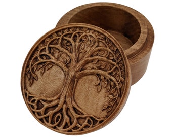 Celtic Tree of Life Carved Round Wood Box