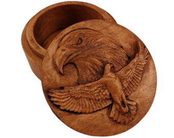 Eagles Carved Wood Round Keepsake Box