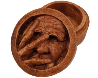 Man In The Box Carved Wood Round Keepsake Box