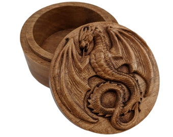 Dragon Round Carved Wood Box