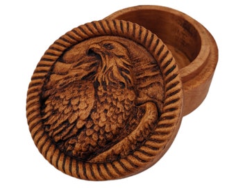 Eagle Round Carved Wood Keepsake Box