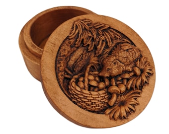Hedgehog Carved Wood Round Keepsake Box