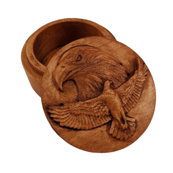 Eagles Carved Wood Round Keepsake Box