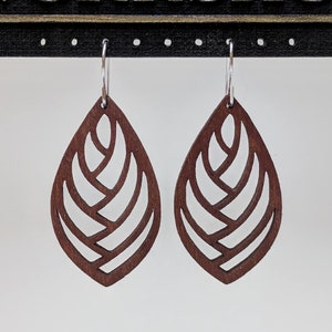 Herringbone Pattern Lightweight Wood Earrings