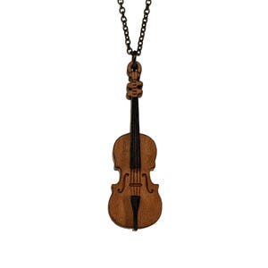 Miniature Cello, Upright Bass, Stand Up Bass Wood Carved Pendant Necklace
