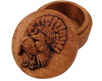 Turkey Carved Wood Round Keepsake Box