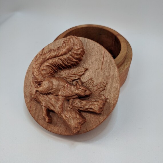 Carved Squirrel Box ring box keepsake trinket wedding | Etsy