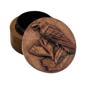 Raven Carved Wood Ring Box, Keepsake Urn