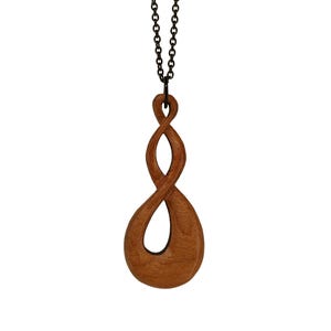 Infinity Hand Carved Wood Pendant Necklace