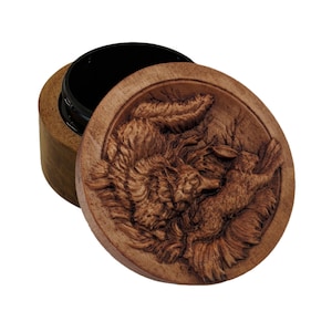 Fox and Rabbit Carved Wood Ring Box, Keepsake Urn
