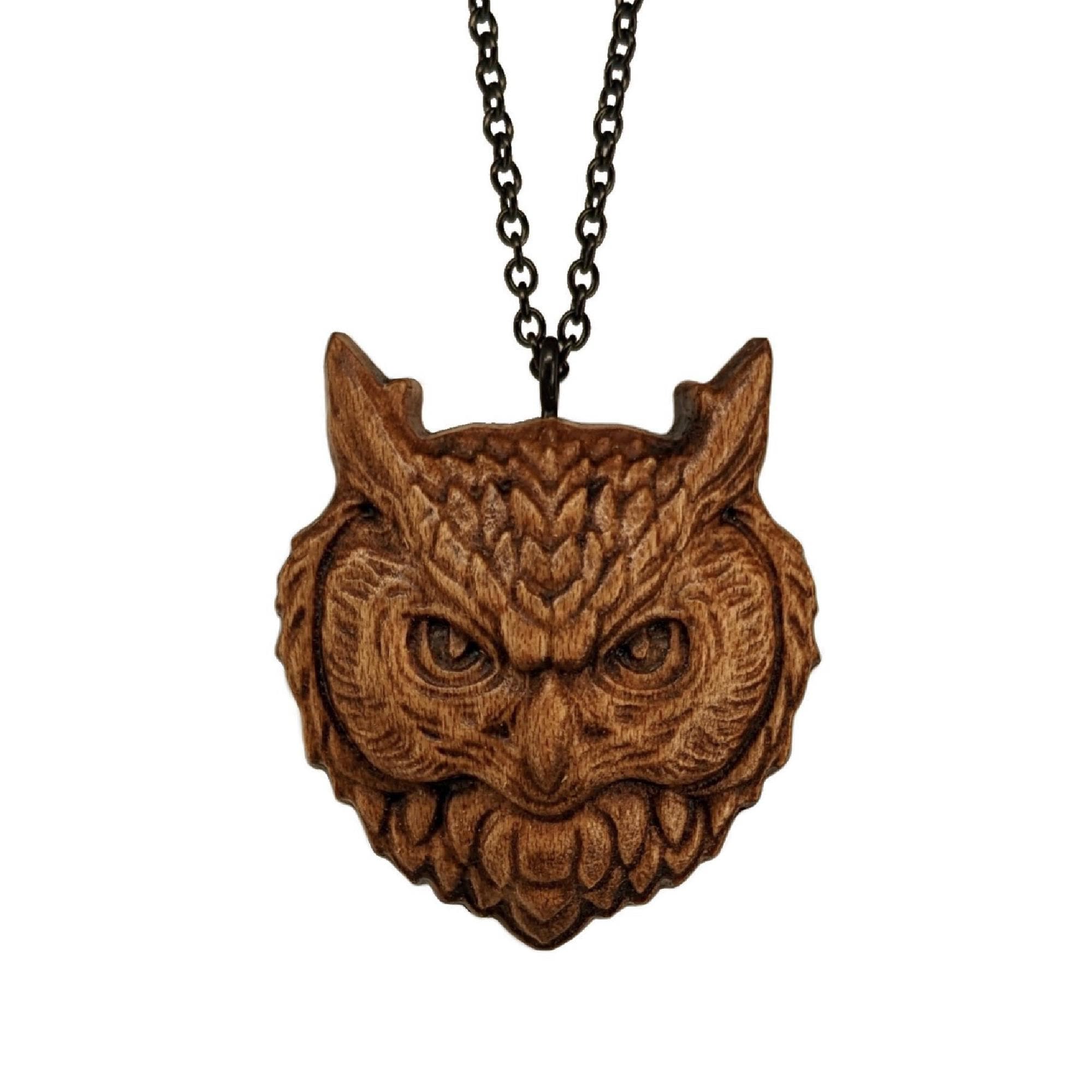 ネックレス ヘッド 木製 フクロウ フクロウの頭の彫刻が施された木製ペンダントネックレス - Etsy 日本