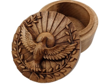 Peace Dove Carved Wood Round Keepsake Box