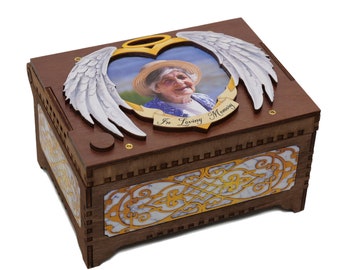 Custom Memorial Angel Wings Music Box, Your Photo & Text, Plays Any Song Sympathy Gift