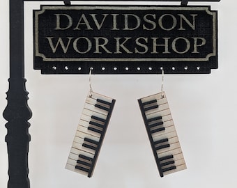 Miniature Realistic Piano Keyboard Wood Earrings