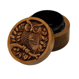 Eule geschnitzte Holz-Ring-Box, Andenken Urne