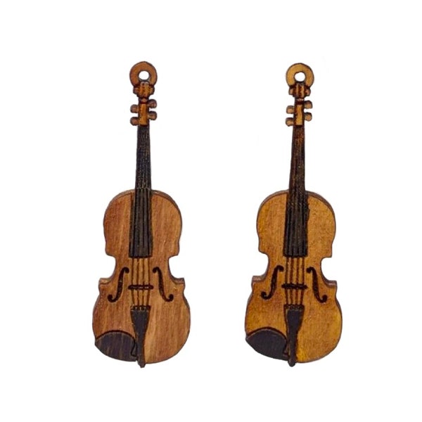 Realistic Miniature Fiddle Violin Wood Earrings