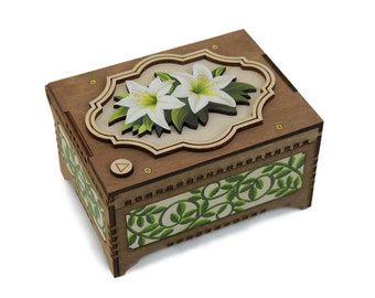 Lily Flower Custom Song Music Box, Your Photo Inside, Mother's Day Gift