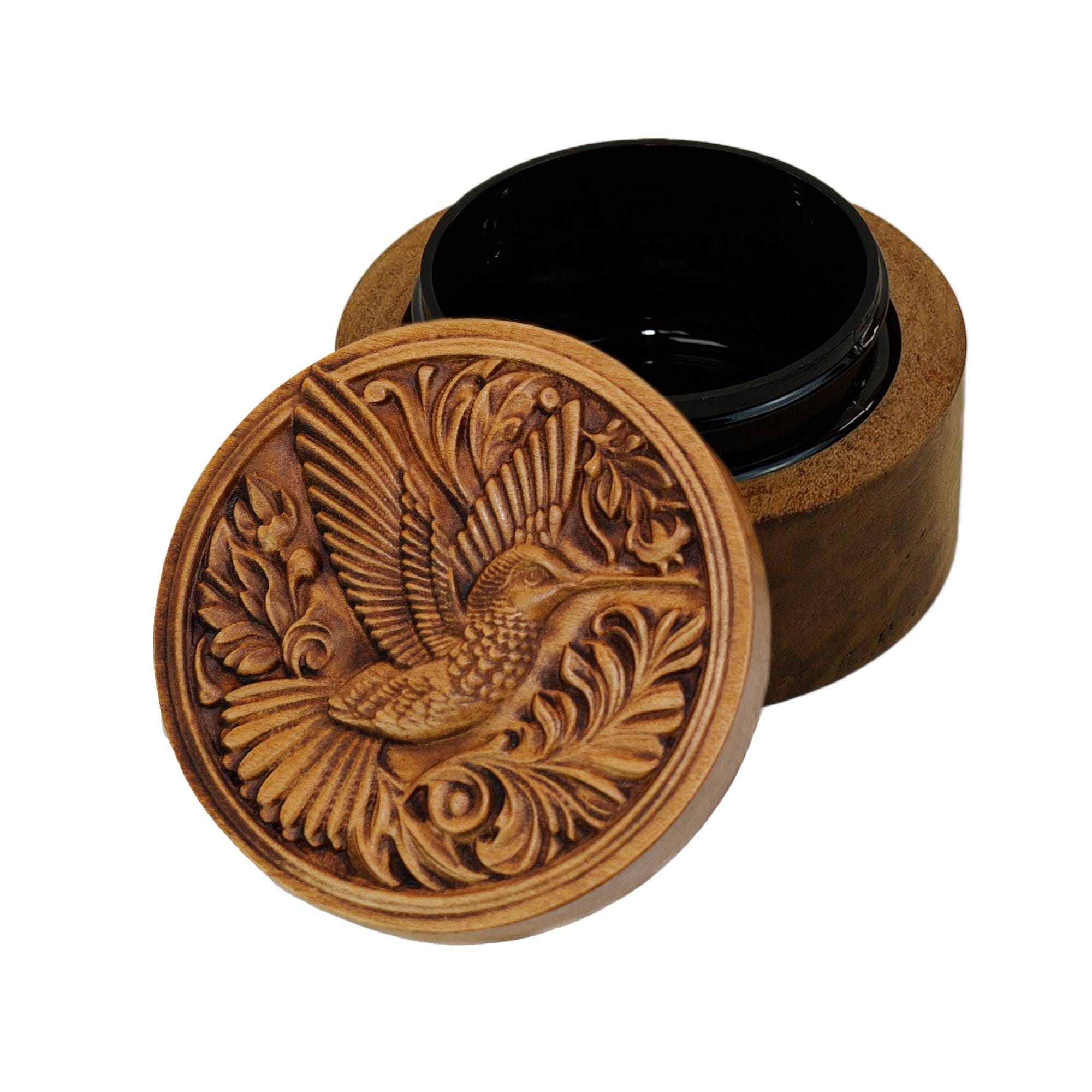 Hummingbird Carved Wood Ring Box, Keepsake Urn