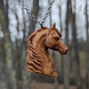 Horse Head Carved Wooden Pendant Necklace