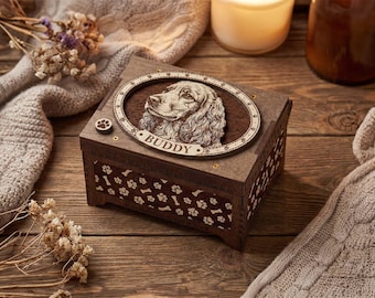 Cocker Spaniel Dog Custom Memorial Music Box, Keepsake Urn, Photo Image Print Inside