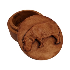 Hippopotamus Carved Wood Ring Keepsake Box