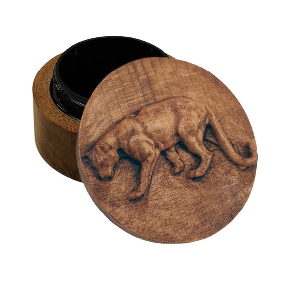 Mountain Lion Carved Wood Ring Box, Keepsake Urn